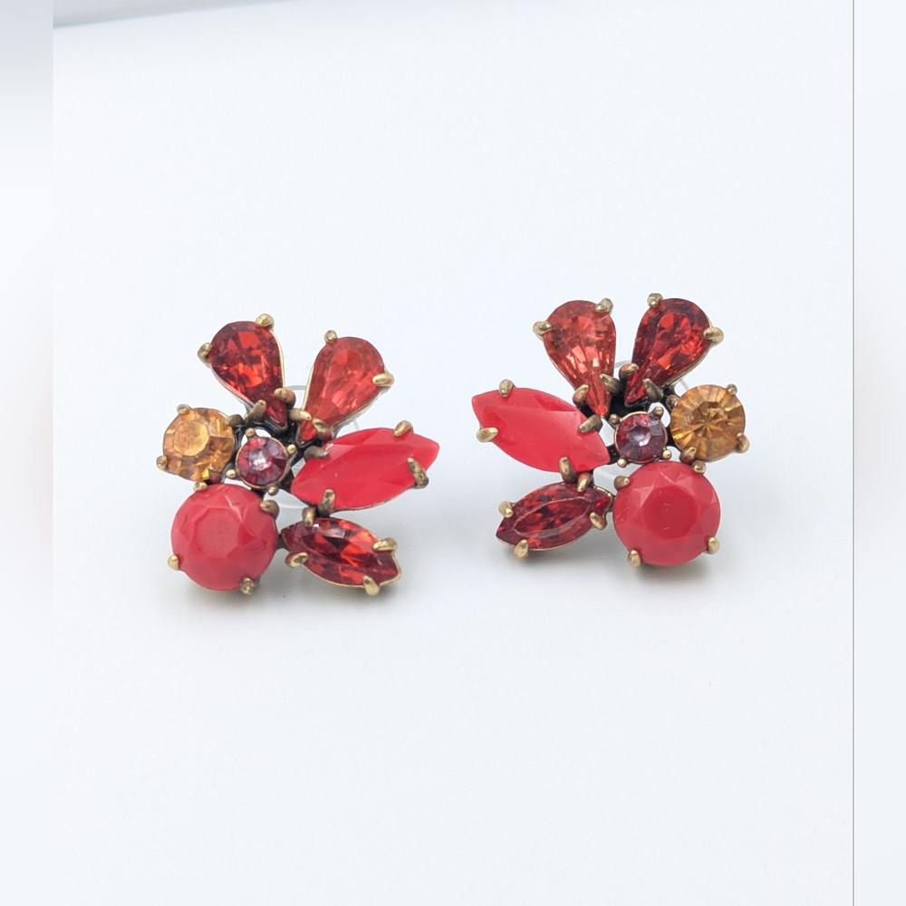 Red rhinestone J Crew stud earrings